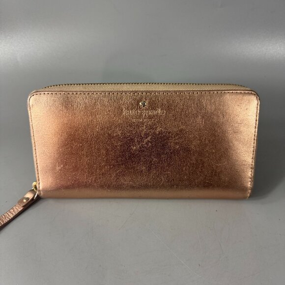 Kate Spade Spencer Metallic Leather Slim Zip Around Continental Wallet Rose Gold - Picture 1 of 15